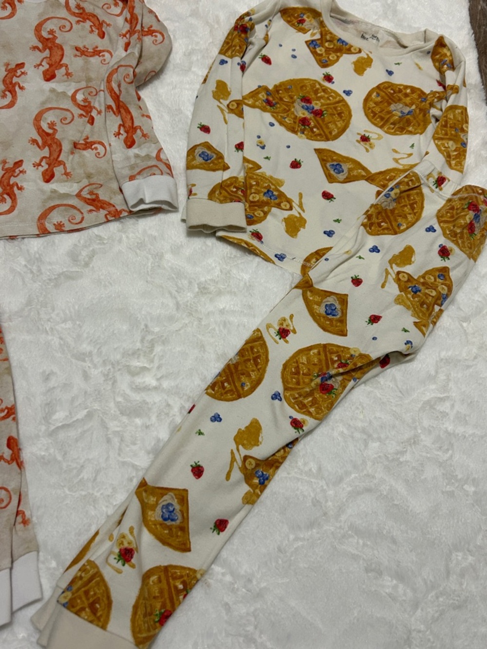 Cozy Kids Pajama Set - Orange Lizard & Mustard Waffle Prints - Picture 5 of 5